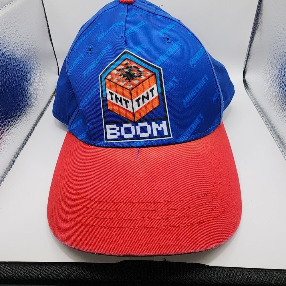 Minecraft Snapback Hat Youth OSFM Blue Red TNT Boom Graphic‎ Baseball Cap